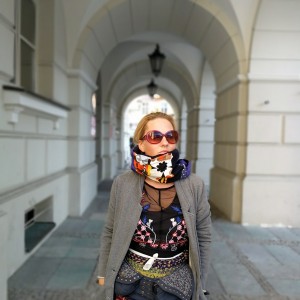 kolorowy patchworkowy komin etno boho dzianina wzory