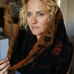 kolorowy ciepły patchworkowy komin zimowy handmade