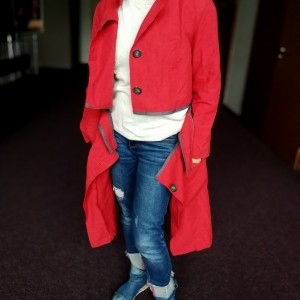 płaszcz czerwony damski bawełna z płótnem handmade