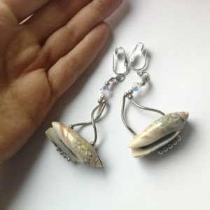 Klipsy etno folk boho muszelki kryształki szkiełka