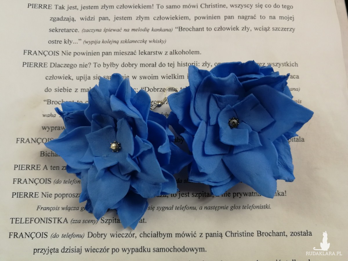 kolczyki niebieskie kwiatowe handmade folk lekkie