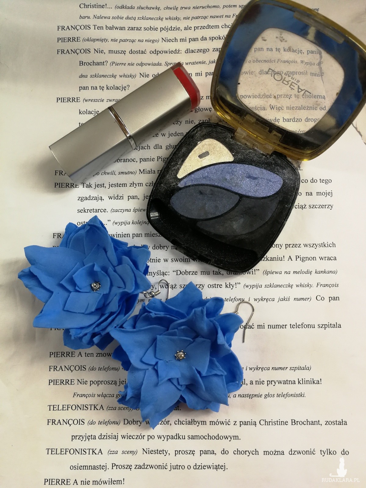 kolczyki niebieskie kwiatowe handmade folk lekkie