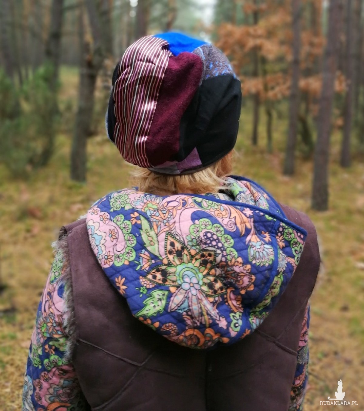 czapka dzianina patchwork retro handmade zimowa