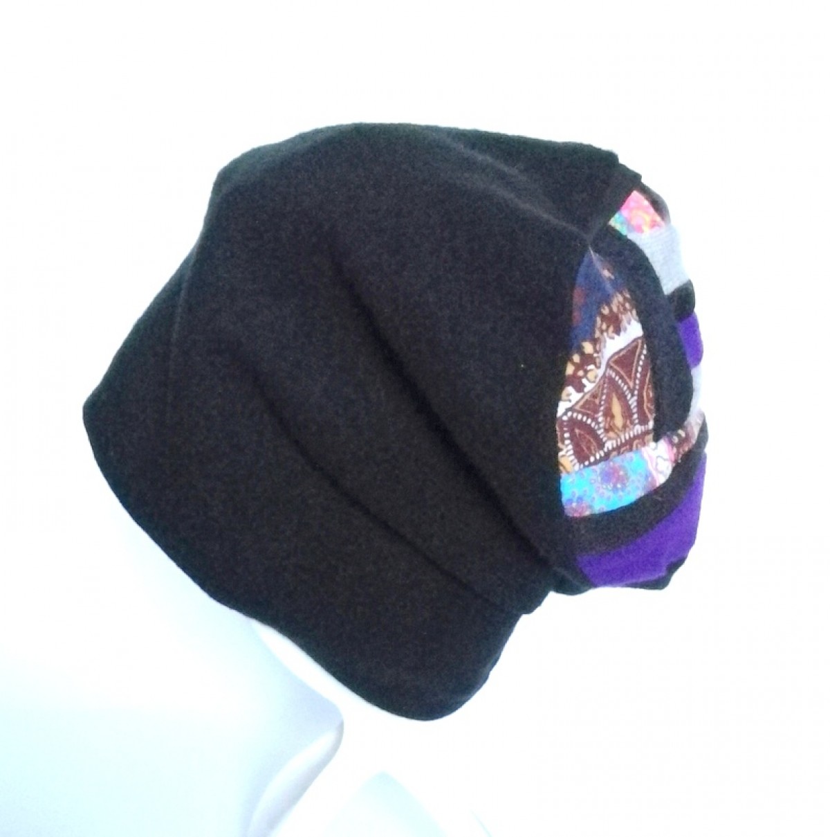 czapka czarna dzianina patchwork zimowa
