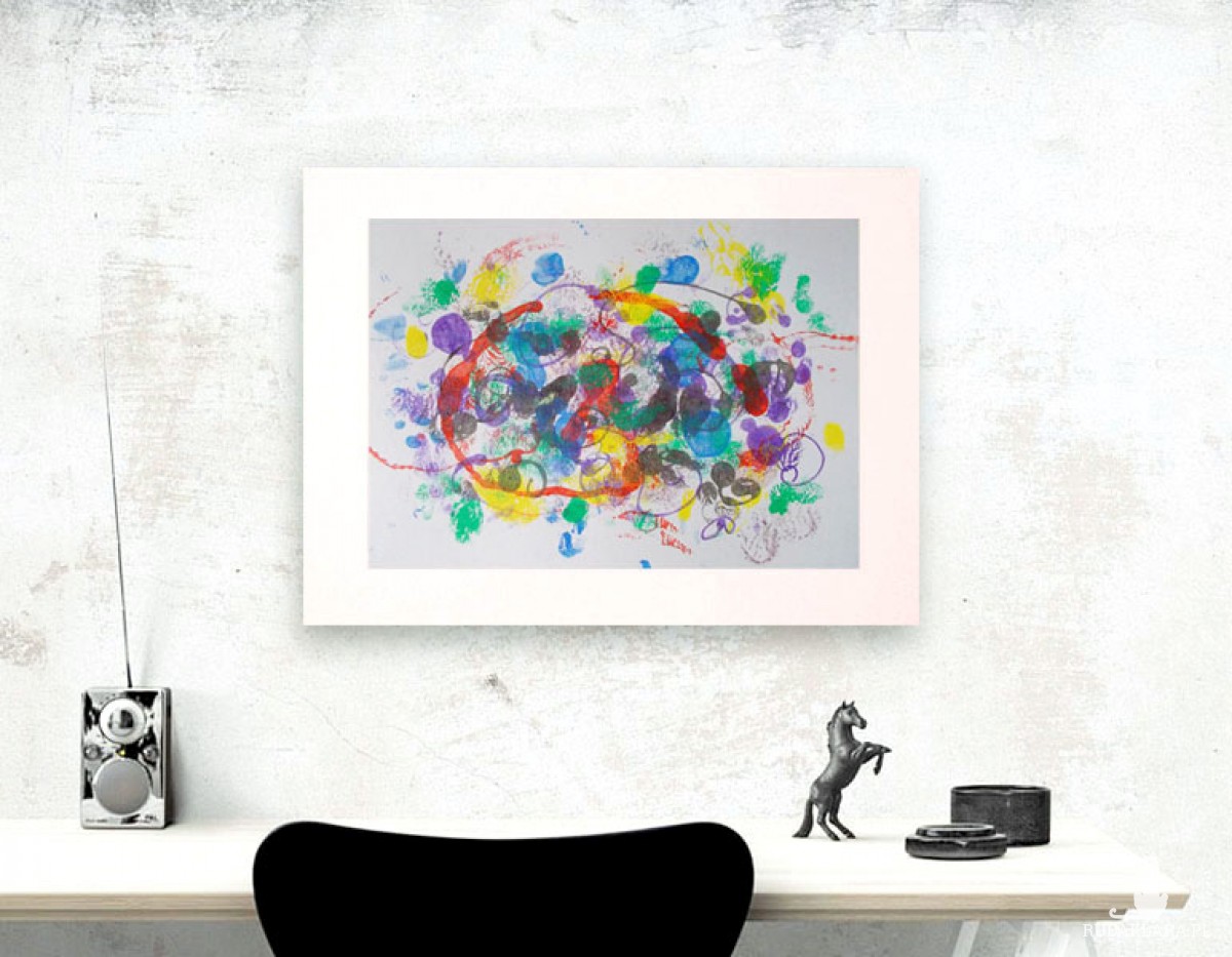 kolorowa grafika do domu, abstrakcja malowana ręcznie, nowoczesny rysunek na ścianę