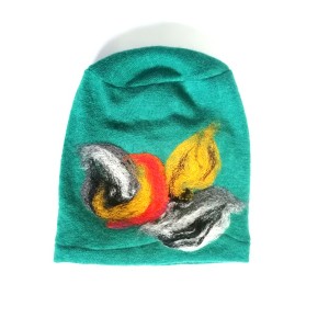 czapka turkusowa wełniana handmade na podszewce