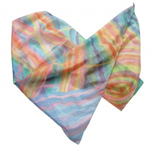 Jedwabna ręcznie malowana chusta Pejzaż ze słońcem