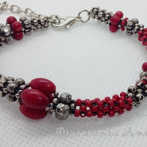 Czerwony koral naturalny BRANSOLETKA ręcznie wypleciona