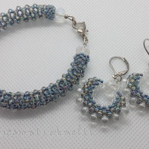 Komplet z wachlarzami szaro-niebieski rękodzieło