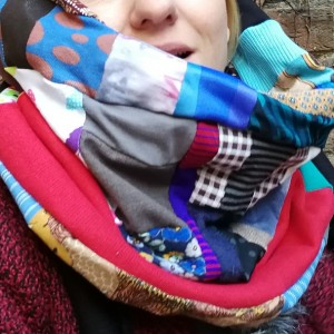 komin patchworkowy zimowy boho handmade kolorowy ciepły