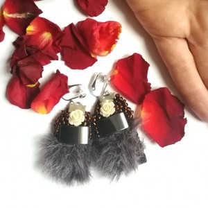 klipsy długie wiszące etno boho lekkie sztuczne futro