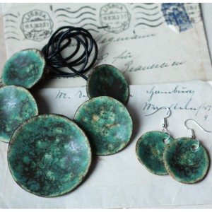 Komplet etno zgniła zieleń naszyjnik, kolczyki