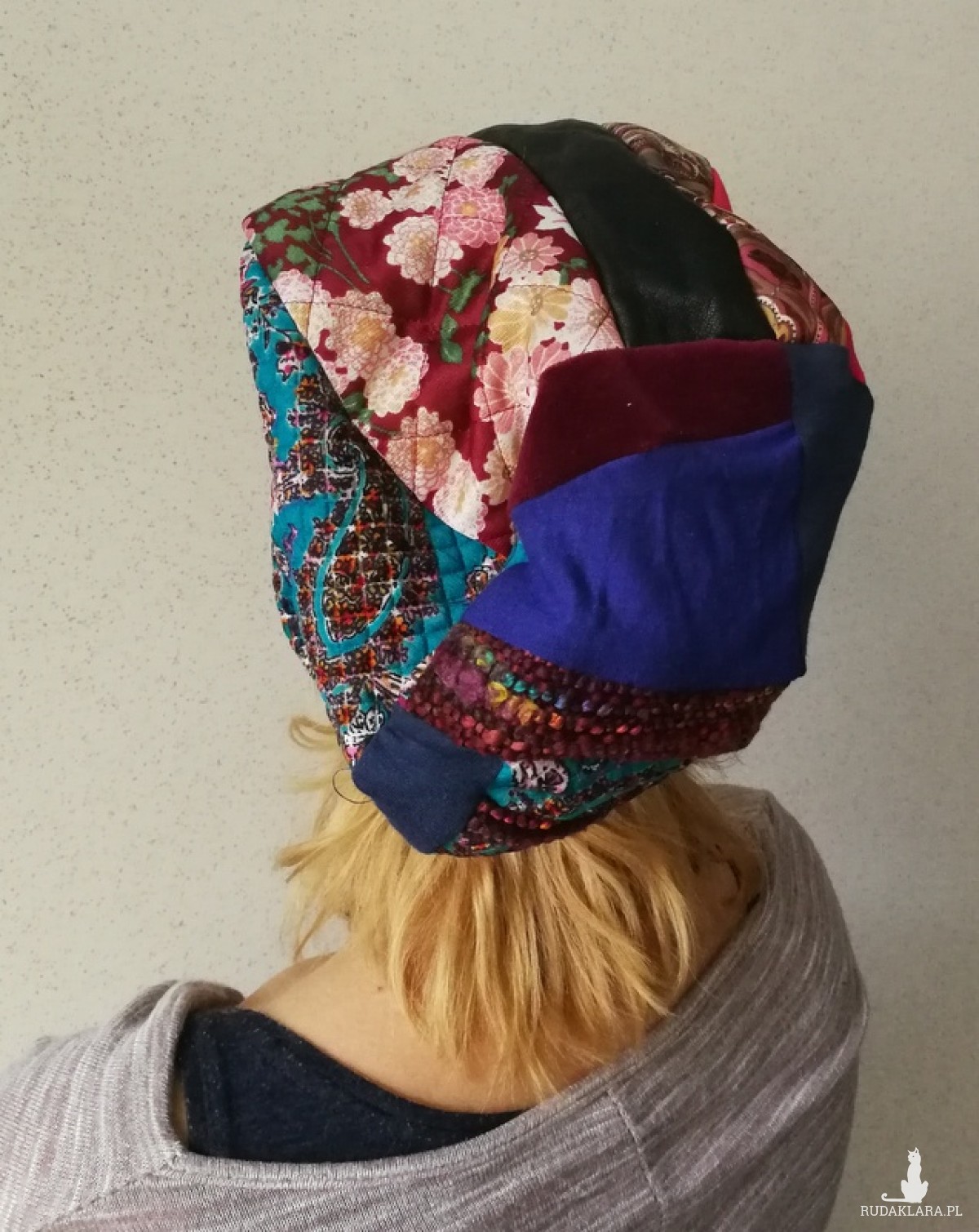 czapka kolorowa patchworkowa kwiatowa etno boho