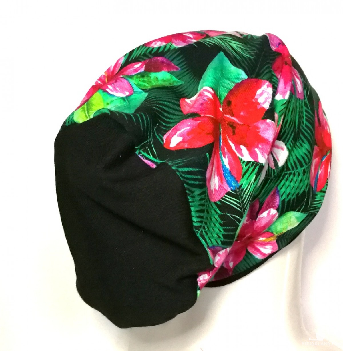 czapka damska kwiatowa sportowa dzianina rekonwalescencja handmade