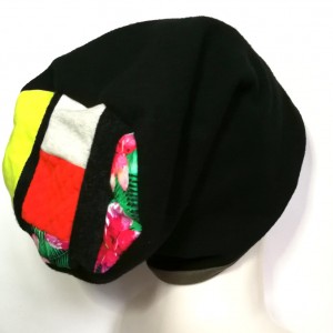 czapka damska czarna ciepła zimowa patchwork