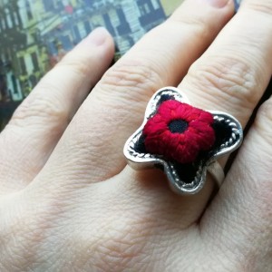 pierścionek haftowany orientalny w stylu boho handmade
