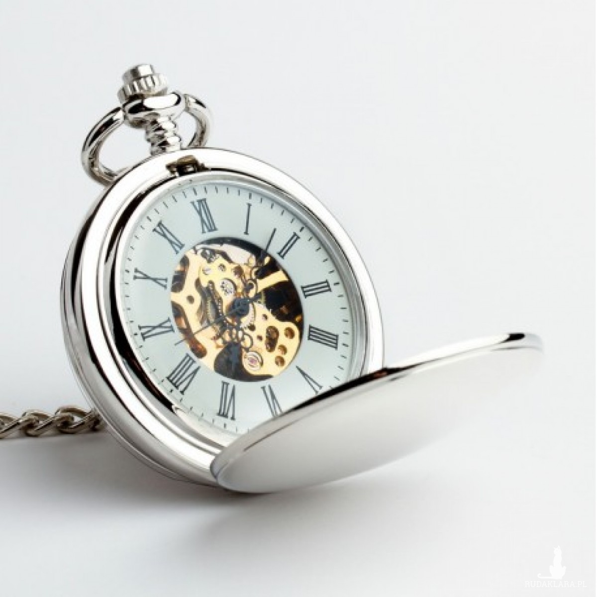 DWUSTRONNY (SILVER) - zegarek kieszonkowy, dewizka
