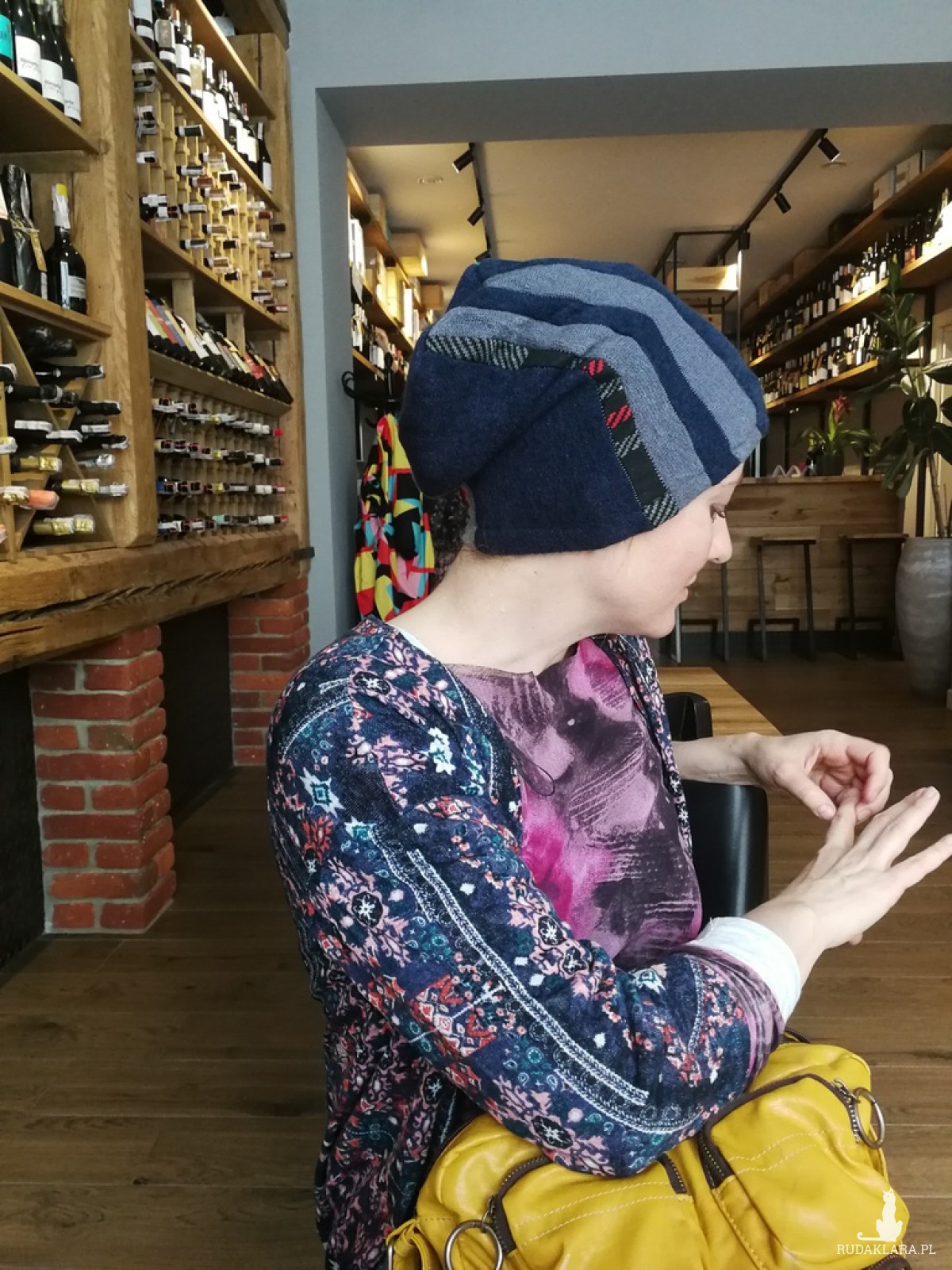 czapka damska szyta patchworkwo kolorowa ciepła miła handmade