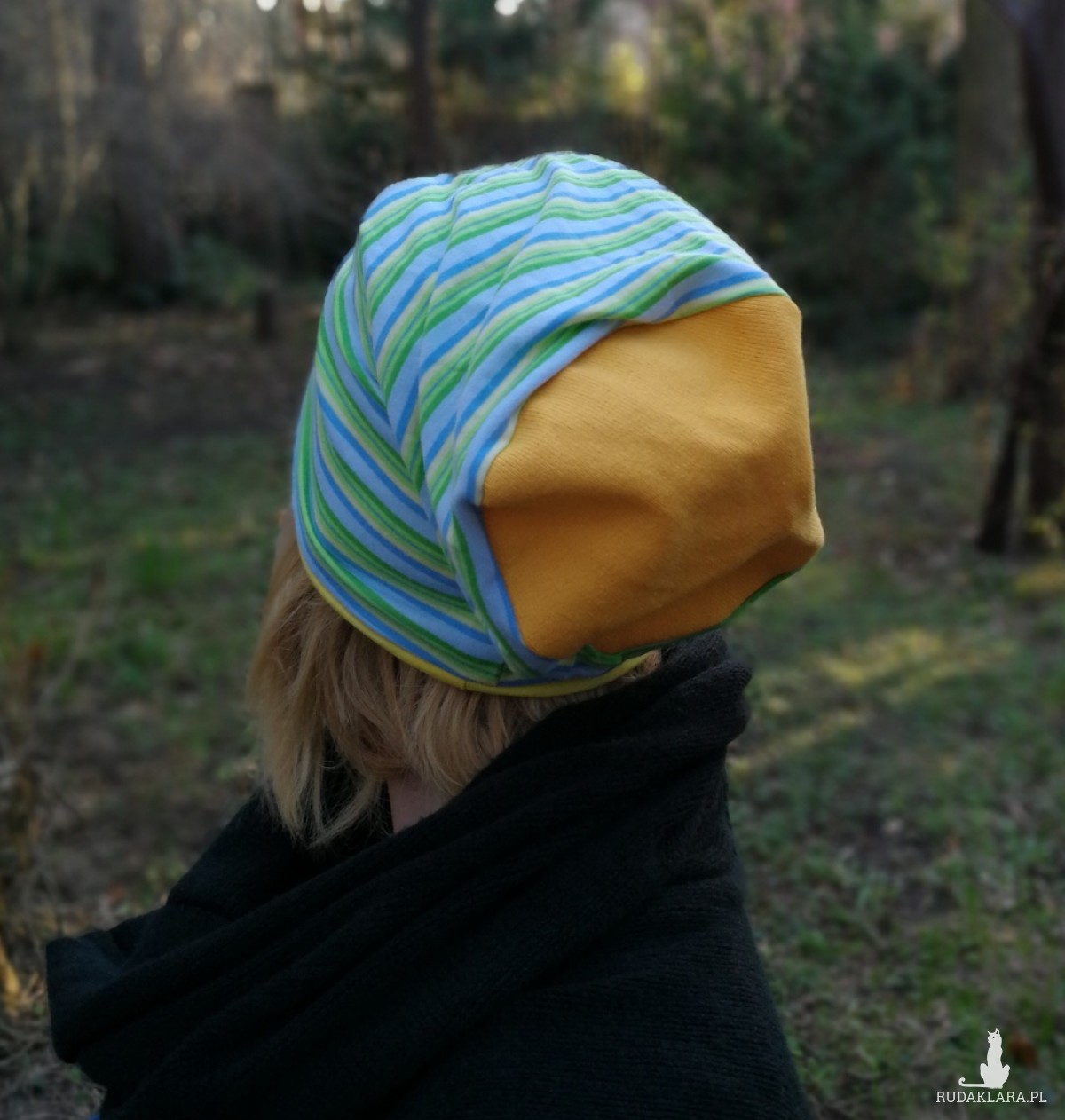 czapka damska męska bawełniana sportowa smerfetka w paski handmade