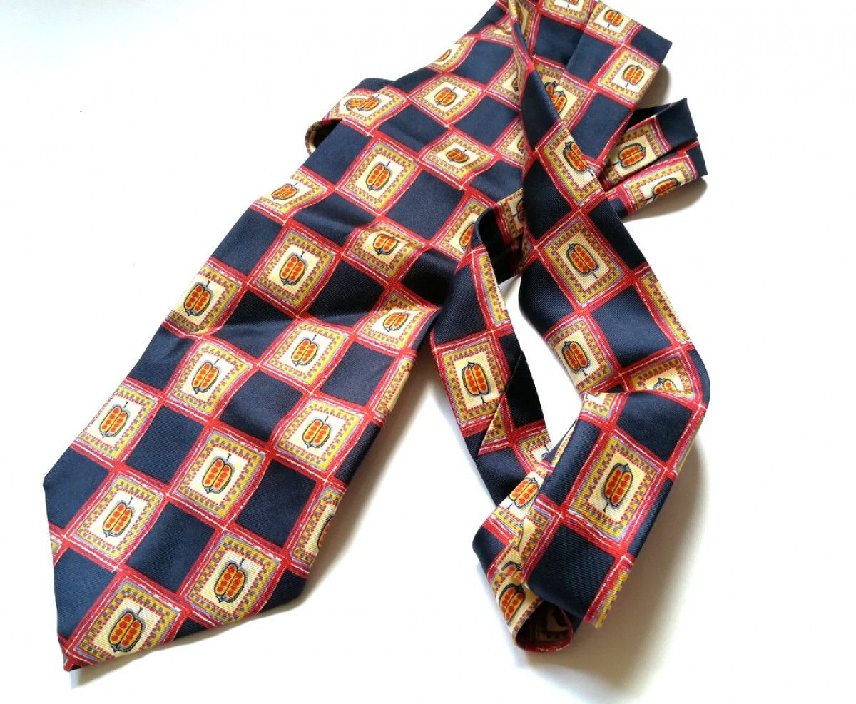 krawat jedwabny  owocowy boho vintage