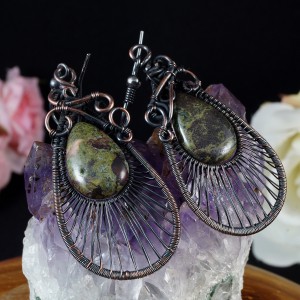 Kamień krwisty, miedziane koloczyki z heliotropem, prezent dla niej, handmade