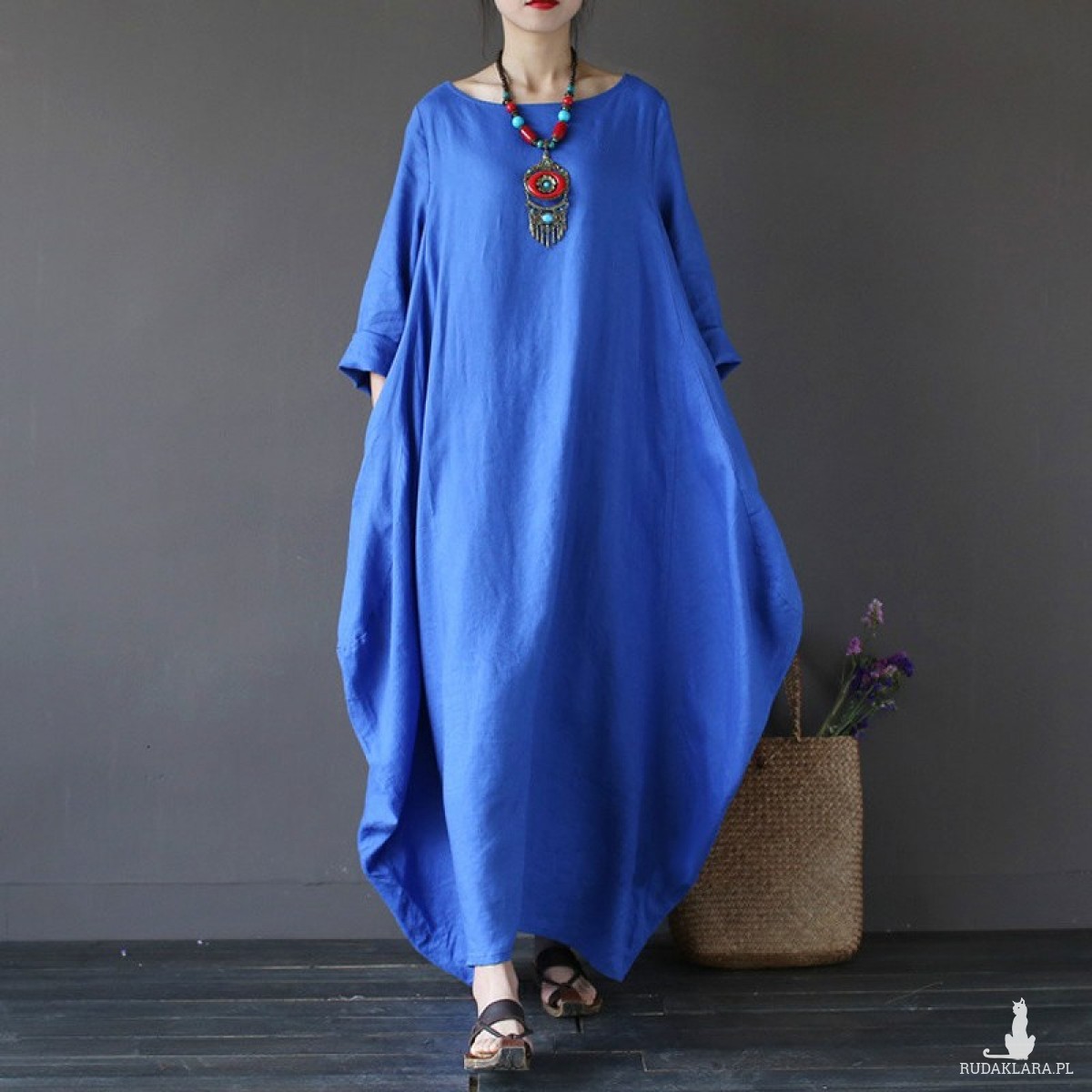 niebieska sukienka oversize bawełna L