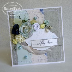 Ślubna kartka szaro-niebieska