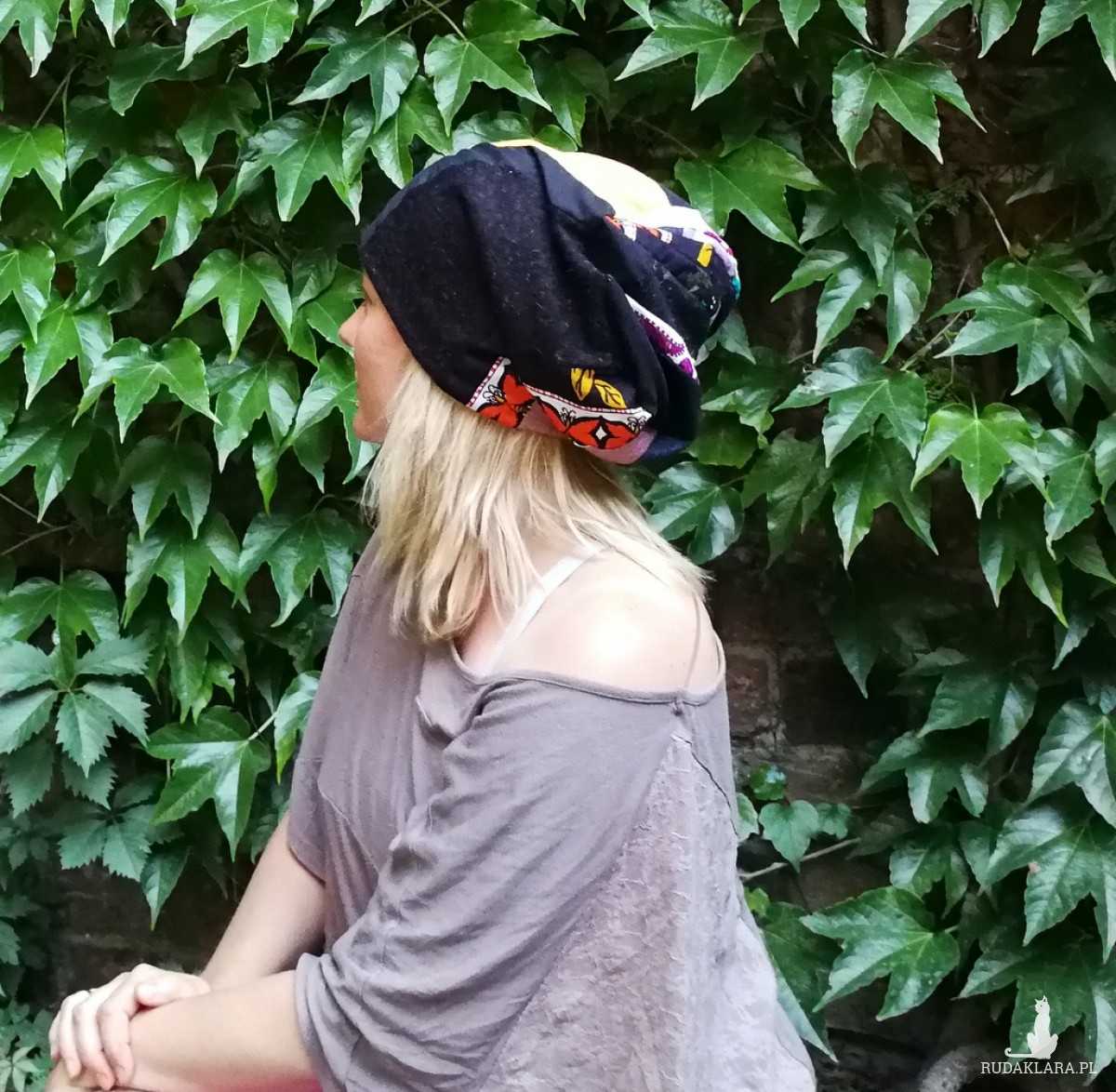 czapka damska szyta patchworkowo handmade