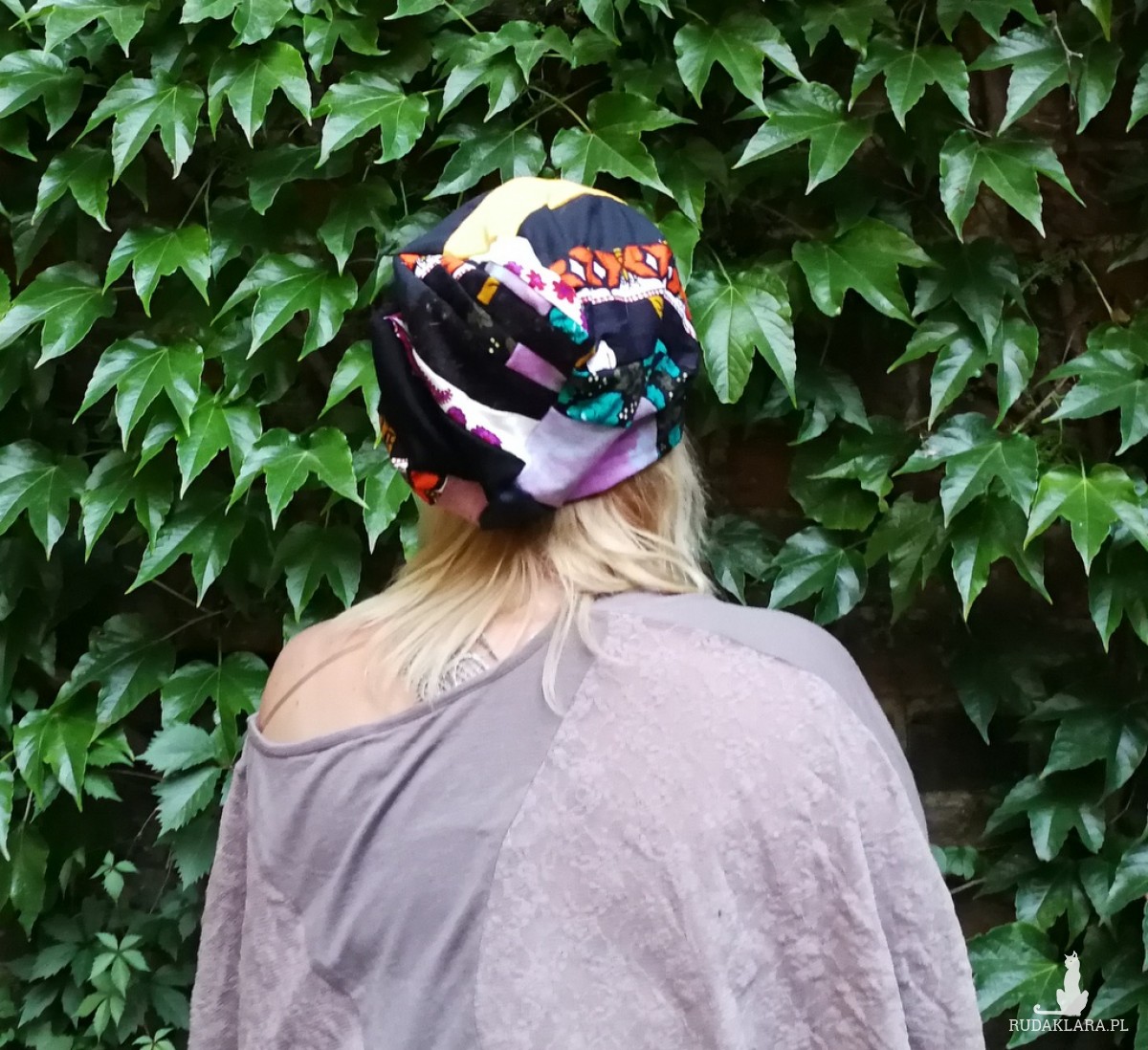 czapka damska szyta patchworkowo handmade