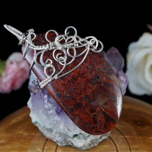 Jaspis brekcjowy, Srebrny wisior z jaspisem brekcjowym, ręcznie wykonany, prezent dla niej, prezent dla mamy, prezent urodzinowy, biżuteria