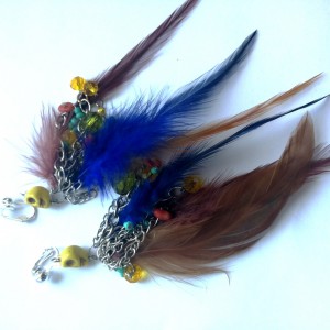 klipsy długie czaszki z piórkami boho