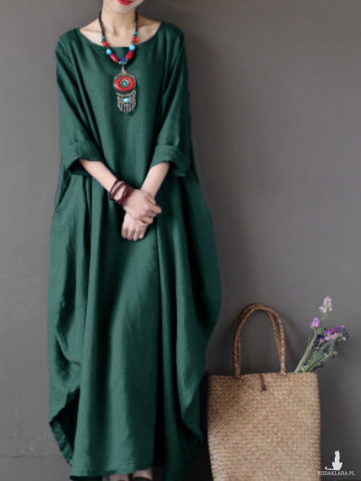 zielona sukienka oversize bawełna Xl