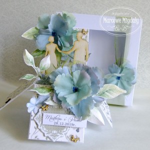 Personalizowana pamiątka ślubu W Niebieskim Ogrodzie, kartka w pudełku