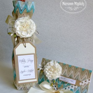 Eco komplet ślubny personalizowany, kopertówka i torebka na szampana