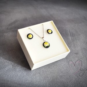 Haftowany komplet naszyjnik+ kolczyki- Żółte róże