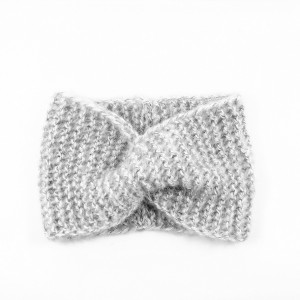 Perłowo-szara opaska w stylu retro one size robiona na drutach