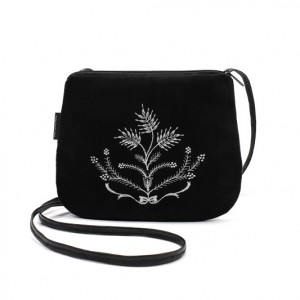 Mała torebka damska Czarna z białym haftem