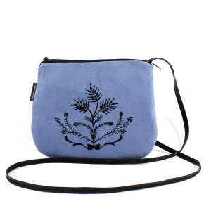 Mała torebka damska Niebieska z czarnym haftem
