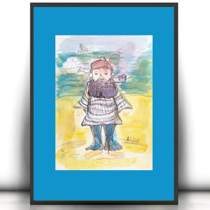 pirat rysunek A4, żeglarz obraz 21x30, dekoracja do pokoju chłopca, grafika w marynarskim stylu, akwarela A4, prezent dla mężczyzny, prezent dla chłopca, prezent dla chłopaka