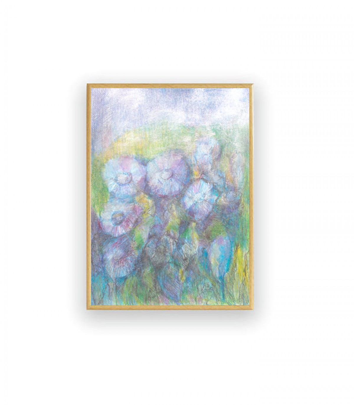 pastelowy obraz z łąką, oprawiony rysunek z kwiatami, łąka grafika do sypialni, mały obraz na ścianę