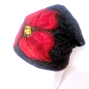 czapka wełniana damska handmade boho kwiaty