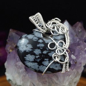 Obsydian śnieżny, Srebrny wisior z obsydianem, prezent dla niej, prezent dla mamy, prezent dla dziewczymy, biżuteria ręcznie robiona