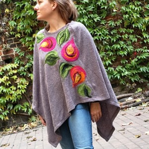 poncho z dzianiny wełnianej szare