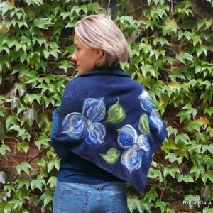 granatowa chusta handmade wełniana zimowa ciepła