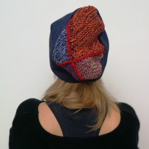 czapka damska granatowa wełniana boho zimowo handmade