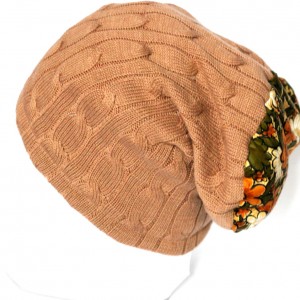 czapka wełniana brązowa z kwiatami damska