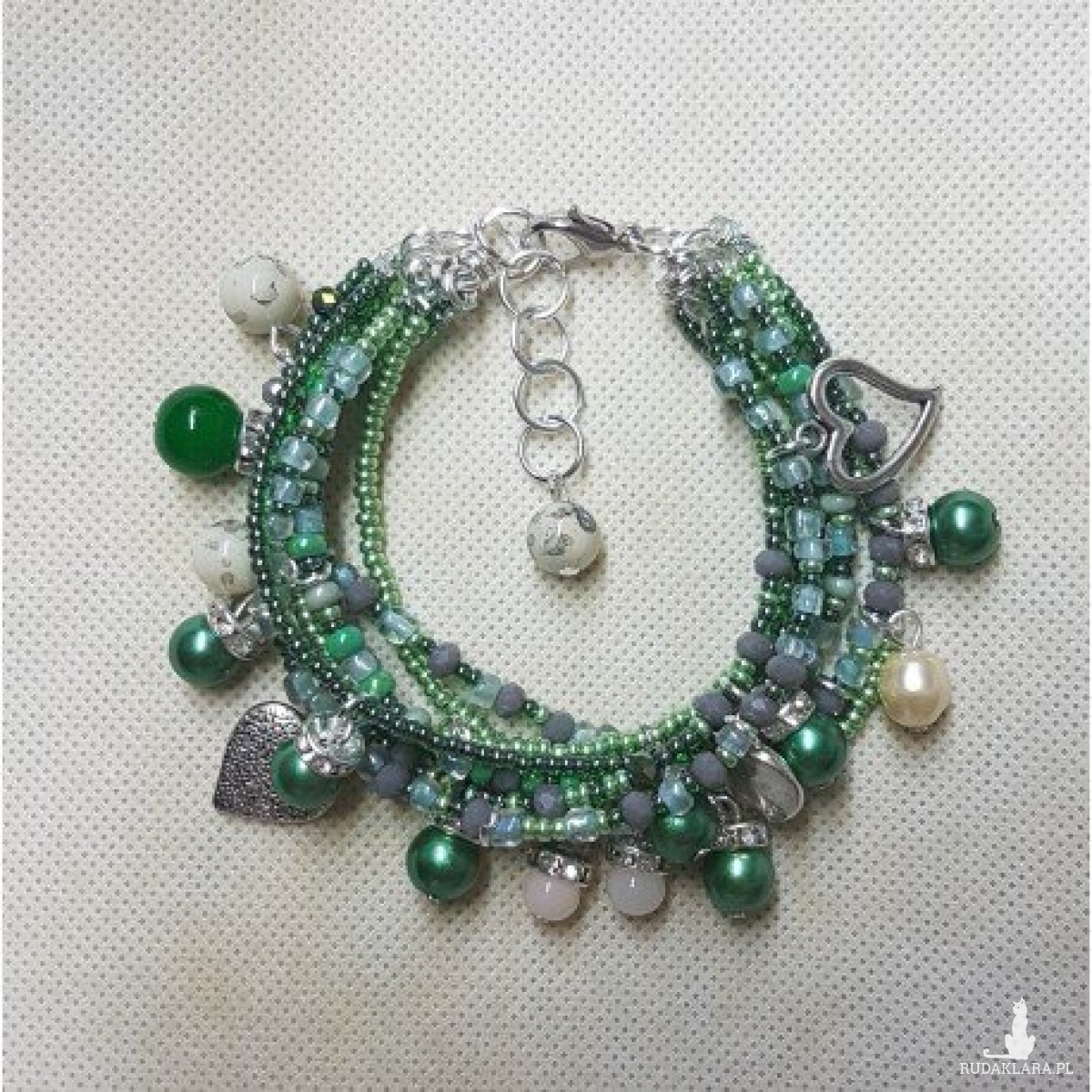 bra19-76 Bransoletka Zielona, perły szklane, koraliki szklane zielone