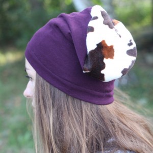 czapka damska oberzyna z krową