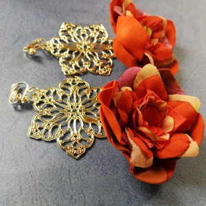 klipsy etno boho długie wiszące orientalne kwiaty