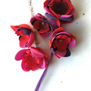 nausznica długa orientalna boho handmade kwiaty i pióra